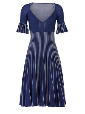 Jonathan Simkhai Pleated Stretch Knit Dress Small Blue Metallic Occasion Flirty